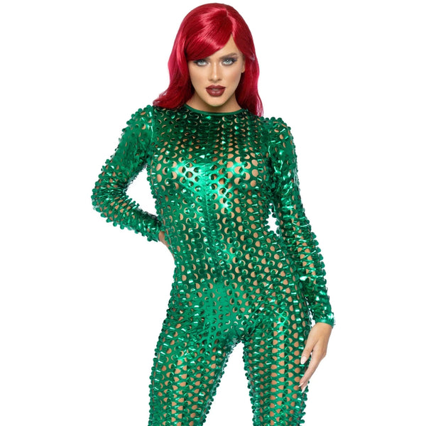 Laser Cut Metallic Green Catsuit