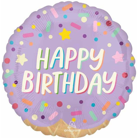 Lavender Sprinkles 18" Ice Cream Happy Birthday Balloon
