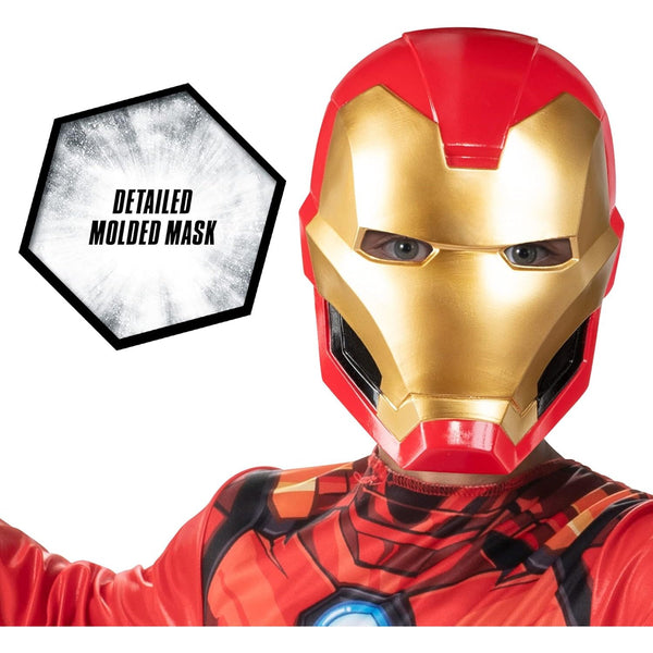 Marvel's Official Iron Man Halloween Costume For Kids, Size Small - Poly Jersey Jumpsuit with 3D Molded Half Mask