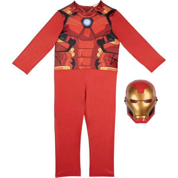 Marvel's Official Iron Man Halloween Costume For Kids, Size Small - Poly Jersey Jumpsuit with 3D Molded Half Mask