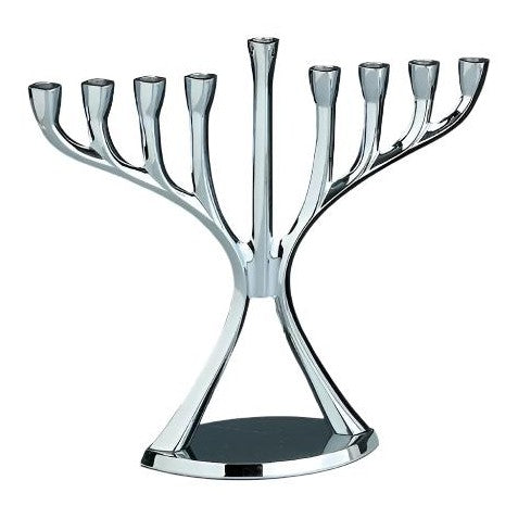 Menorah, Modern, Aluminum, Chrome Finish, 9" X 9"