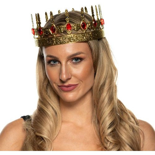 Metal Gold Crown With Red Jewels