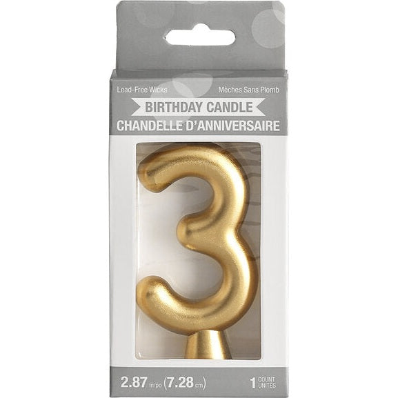 Metallic Gold Birthday Candle Number 3