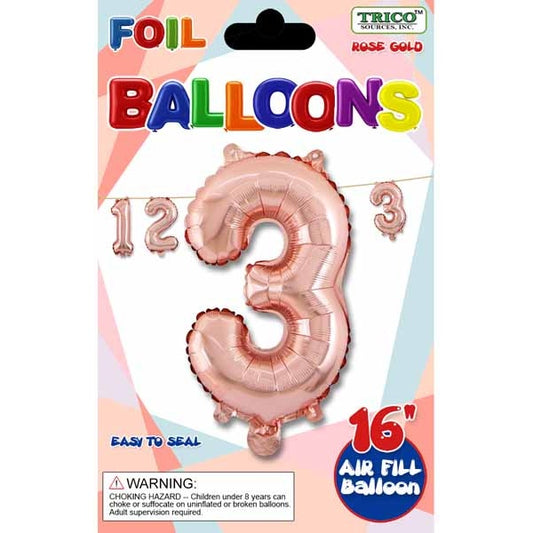 Mini Rose Gold #3 16" Air-filled Foil Balloon