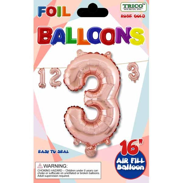 Mini Rose Gold #3 16" Air-filled Foil Balloon