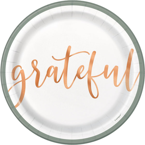 Plates - Round, Modern Pastel Thanksgiving "Grateful", 9", 8 Count