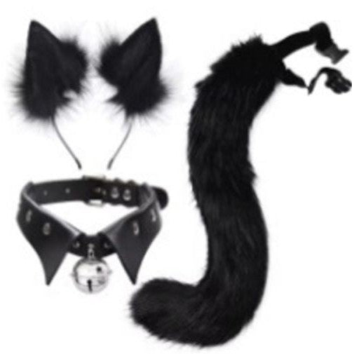 NEW: Black Cat Accessory Kit Headband, choker with bell, tail