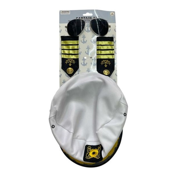 NEW: Captain Accessory Kit Glasses, hat, shoulder badges