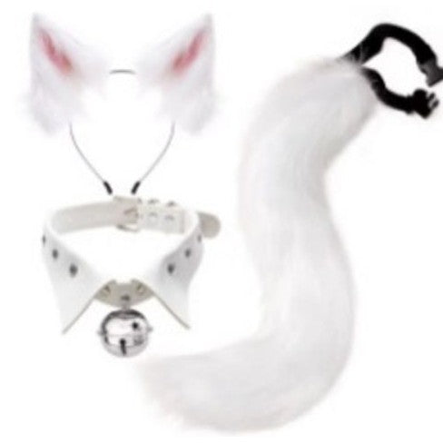 NEW: White Cat Accessory Kit Headband, choker with bell, tail