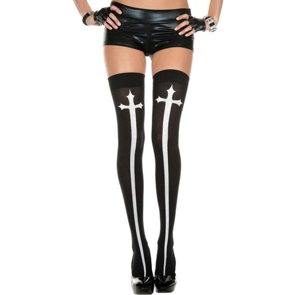 NEW: White Cross Thigh Highs