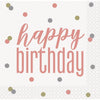 Napkins - Beverage, Rose Gold Glitz, "Happy Birthday", 16 Count