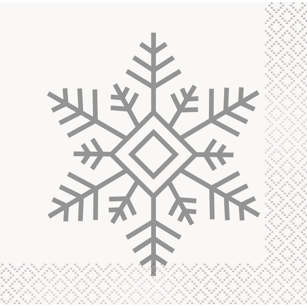 Napkins - Beverage, Silver Snowflakes