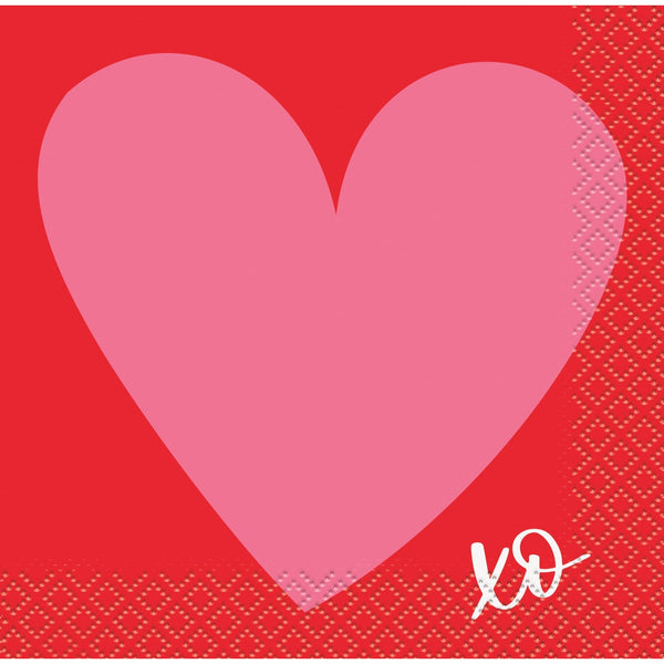 Napkins - Beverage, XO Hearts 16 Count