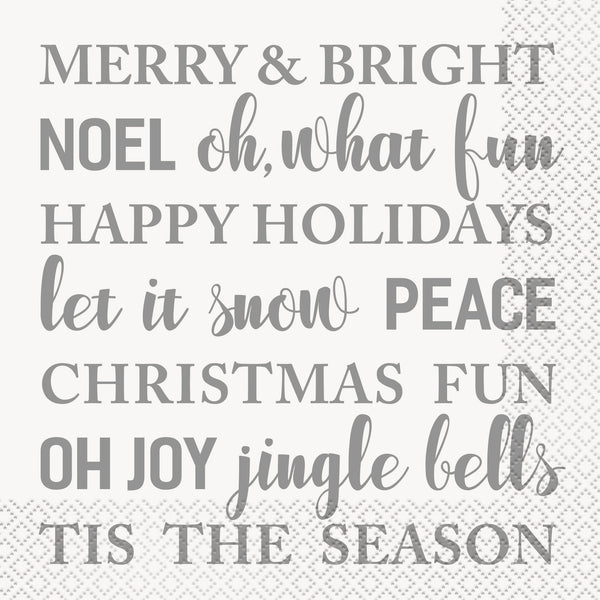 Napkins - Lunch, Silver "Merry & Bright"