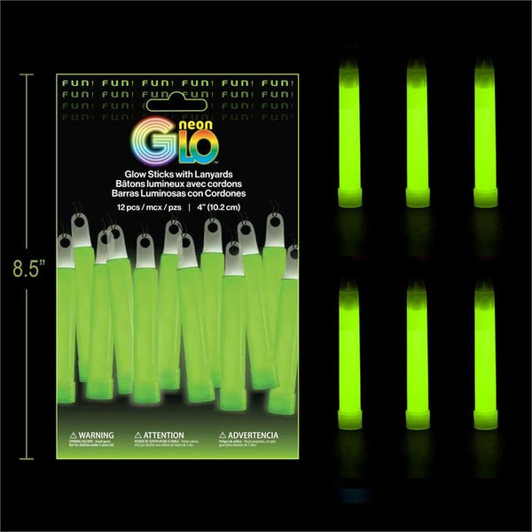 Neon Glo 4" Glow Sticks with Lanyards - Green