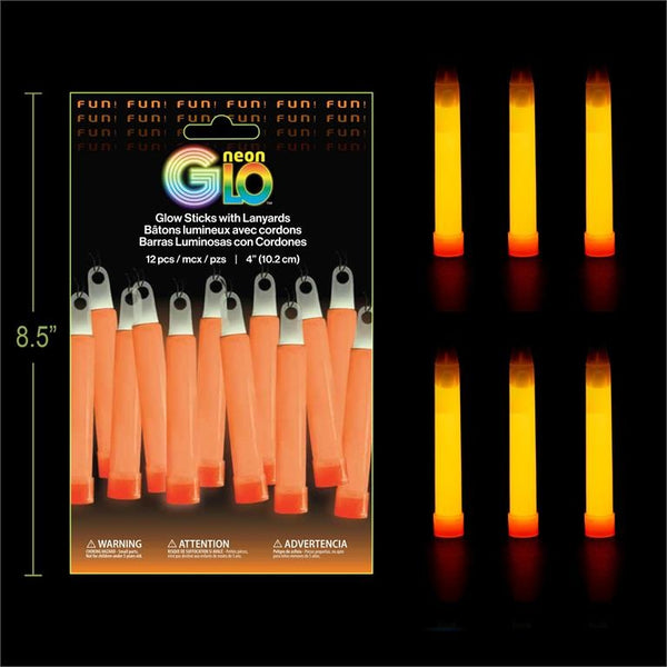 Neon Glo 4" Glow Sticks with Lanyards - Orange