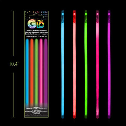 Neon Glo 8" Glow Sticks with Connectors - Assorted 5 Pack