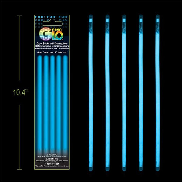 Neon Glo 8" Glow Sticks with Connectors - Blue 5 Pack