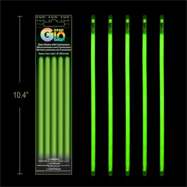 Neon Glo 8" Glow Sticks with Connectors - Green 5 Pack