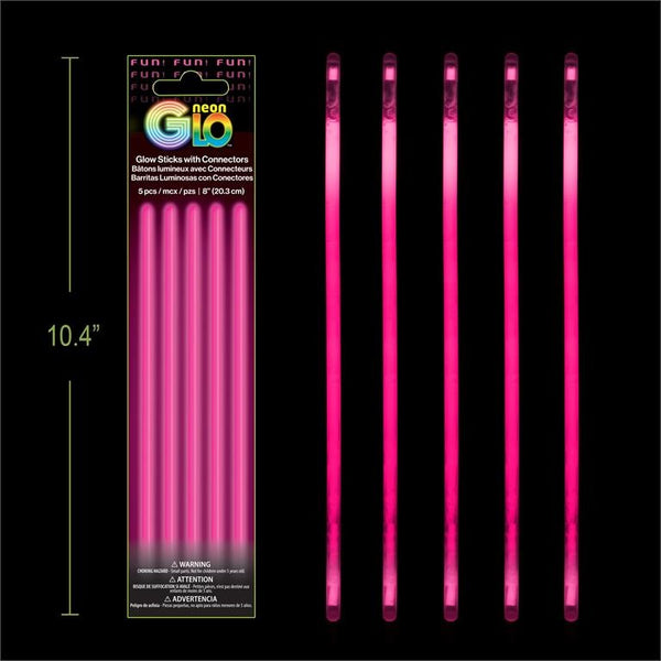 Neon Glo 8" Glow Sticks with Connectors - Pink 5 Pack