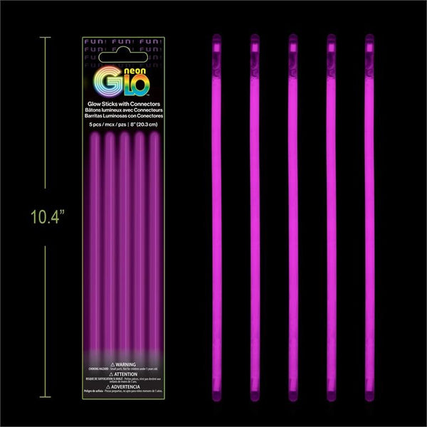 Neon Glo 8" Glow Sticks with Connectors - Purple 5 Pack