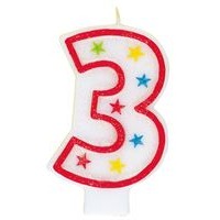 Number 3 Glitter Birthday Candle with Cake Decoration