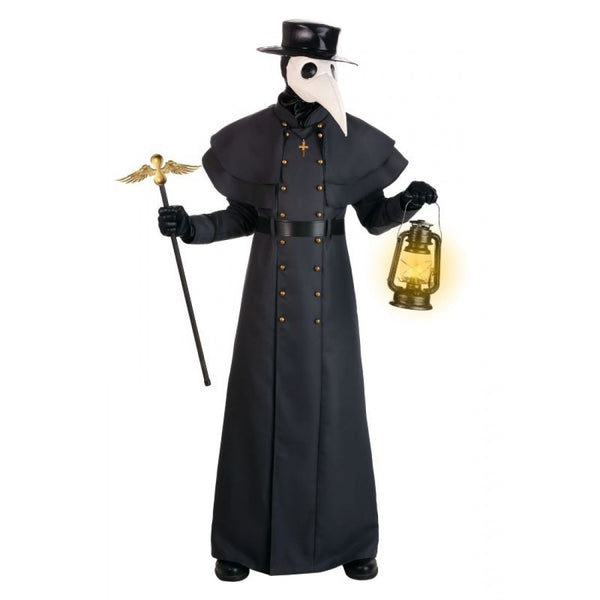 Plague Doctor Kit, 8 Piece Set with Hat, Headgear, Mask, Robe, Belt, Gloves, Necklace and Cane