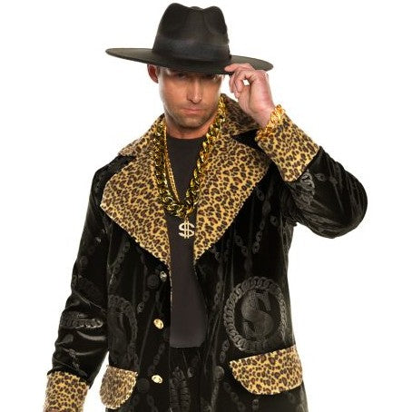 Pimp Kit Black Flat Hat, Dollar Sign Chain, Thick Chain, Bracelet