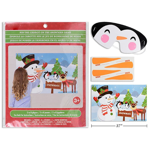 Pin the Carrot on the Snowman Game. Fits 2–8 Players
