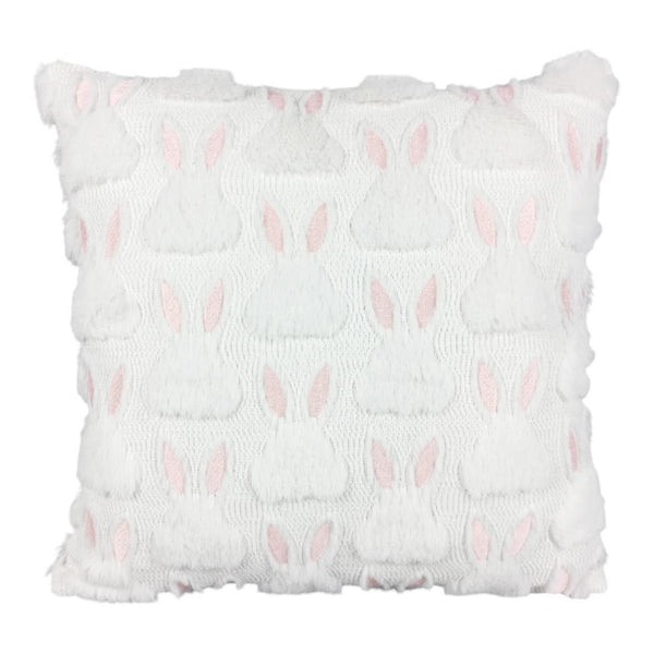 Pink Easter Bunny Embroidered Throw Pillow, 18" x 18"