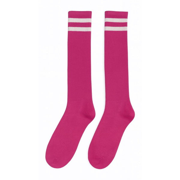 Pink Knee High Striped Socks