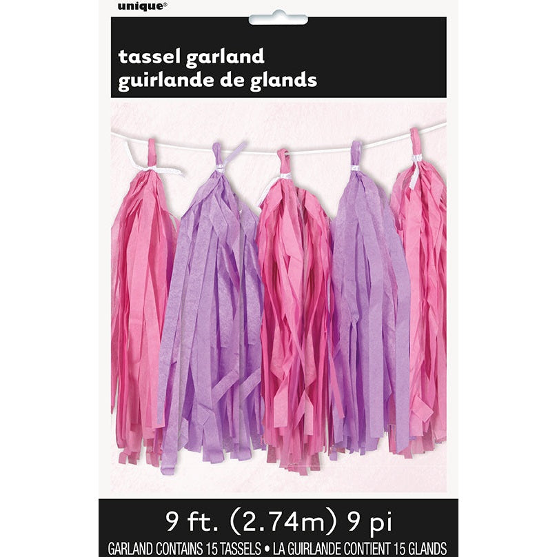 Pink & Purple Tissue Tassel Garland – 9ft