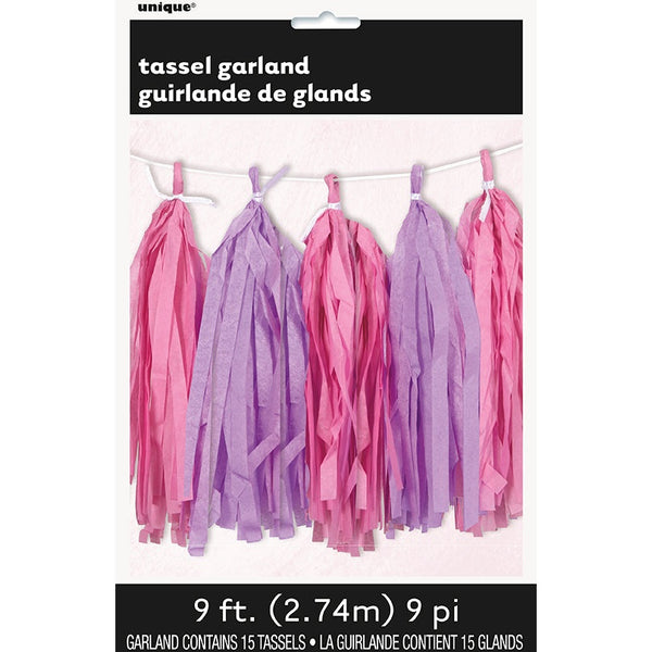 Pink & Purple Tissue Tassel Garland – 9ft
