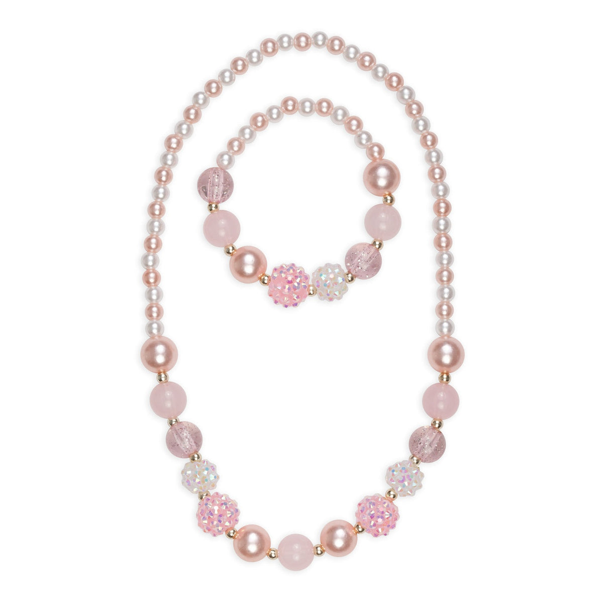Pinky Pearl Necklace & Bracelet Set, 2pc