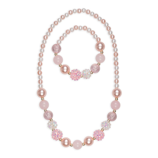 Pinky Pearl Necklace & Bracelet Set, 2pc