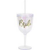 Plastic Glitter Bride Cup with Straw and Lid