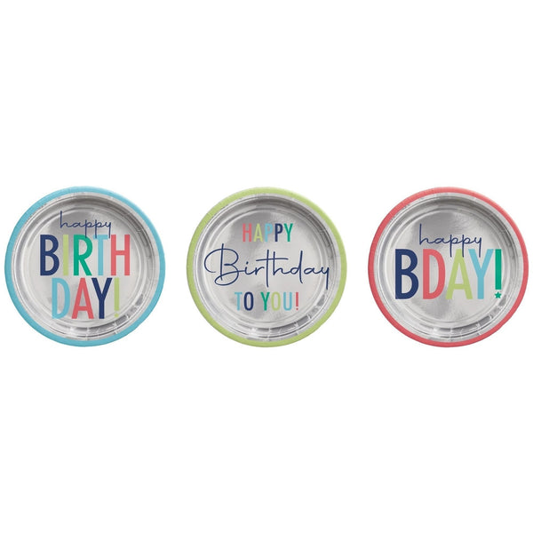 Plates - Birthday, Silver, "Happy Birthday to You!", Assortment, 7", 8 Count