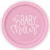Plates - Dessert, Pink Hearts, Baby Shower, Round, 7", 8 Count