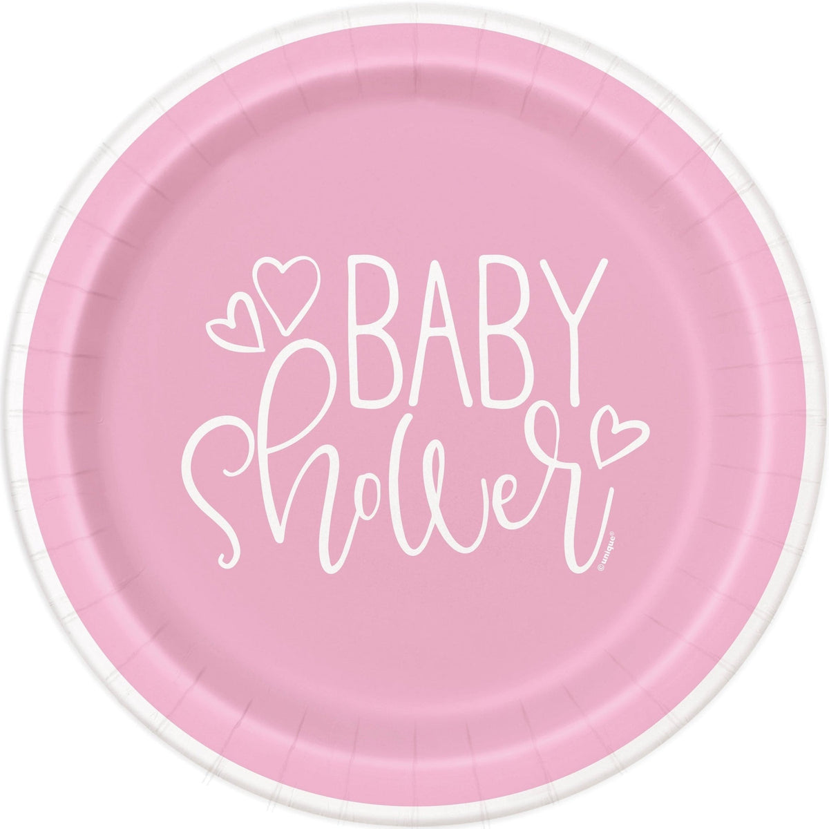 Plates - Dinner, Pink Hearts, Baby Shower, Round, 9", 8 Count