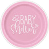 Plates - Dinner, Pink Hearts, Baby Shower, Round, 9", 8 Count