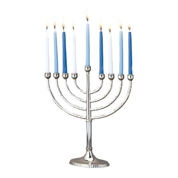 Menorah,Classic Elegance,Plated Alu,Hammered,Silvertone,7" X 8