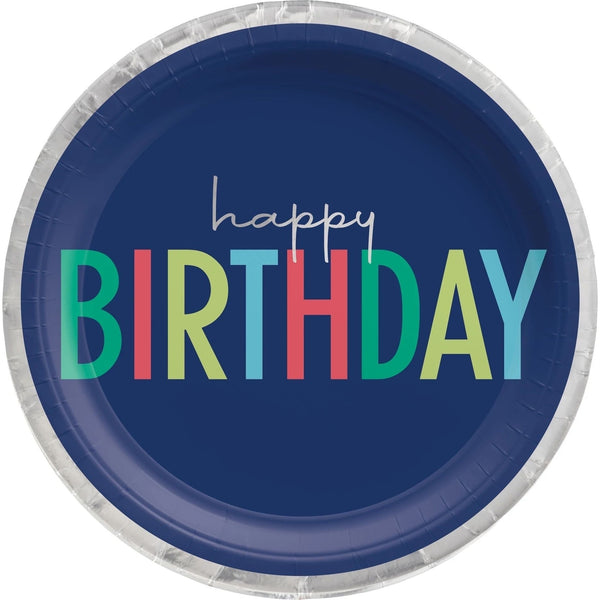 Plates - Purple, "Happy Birthday", 10 1/2", 8 Count