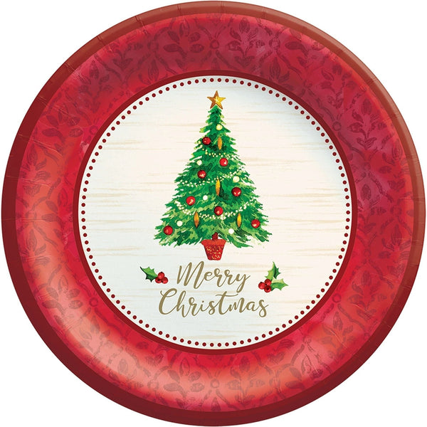 Plates - Red, Round, Classic Tree, 6.75", 8 Count