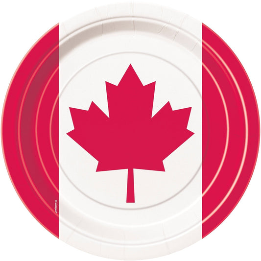 Plates - Red and White, Canada Day, Oval, 8 Count