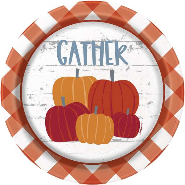 Pumpkin & Gingham 7" Plates, 8 Count