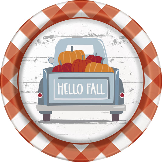 Pumpkin & Gingham 9" Plates, 8 Count