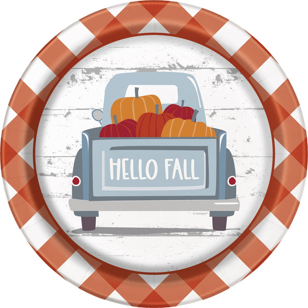 Pumpkin & Gingham 9" Plates, 8 Count