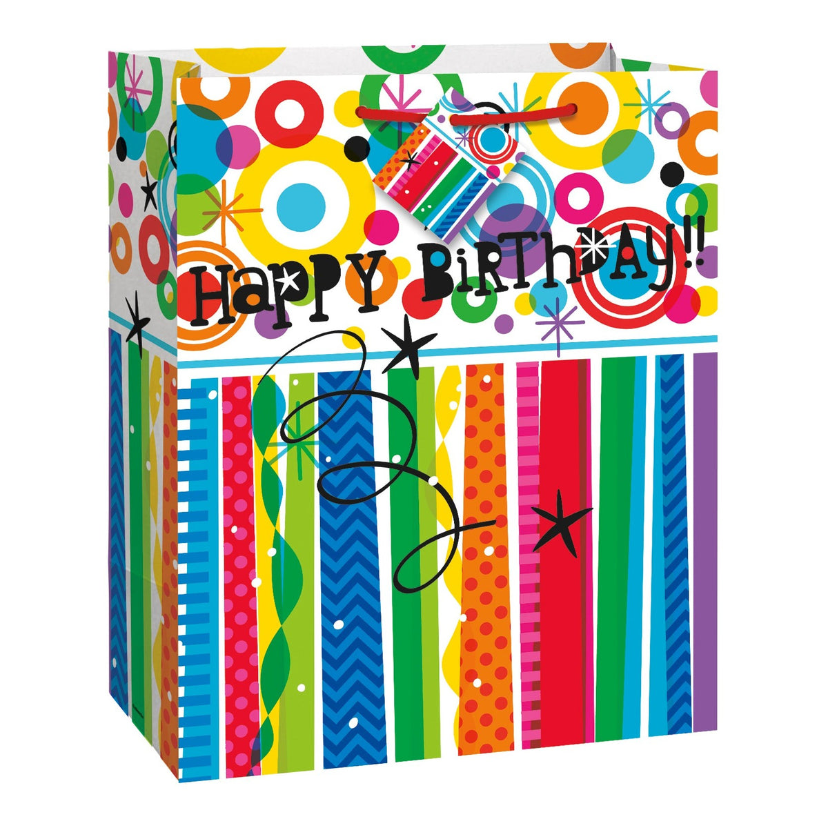 Rainbow "Happy Birthday" Large Gift Bag, 13" x 10"