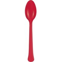 Red Solid Premium Plastic Spoons, 20 Count