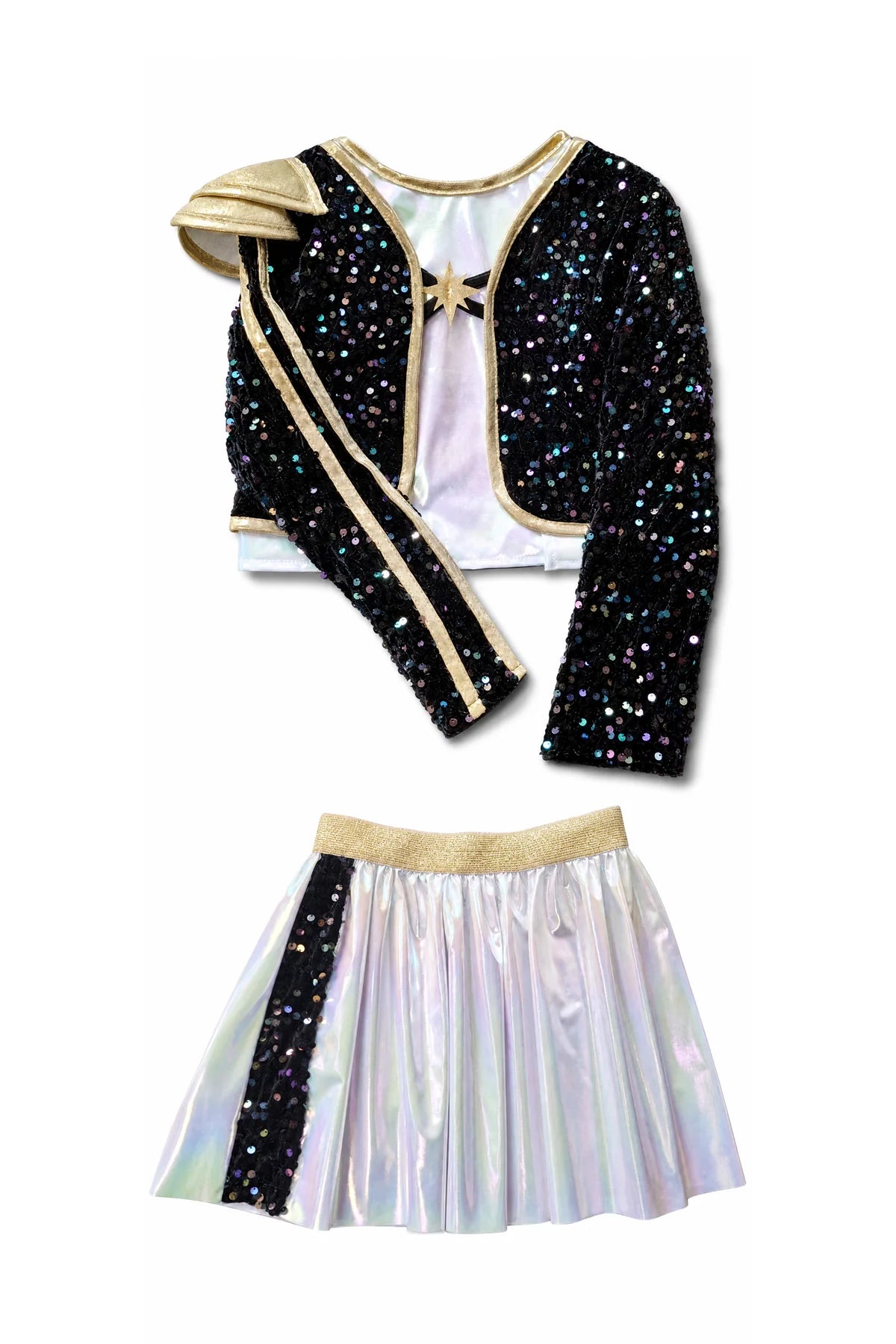 Golden K-Pop Set with Jacket and Attached Shirt & Skirt, Size 5-6